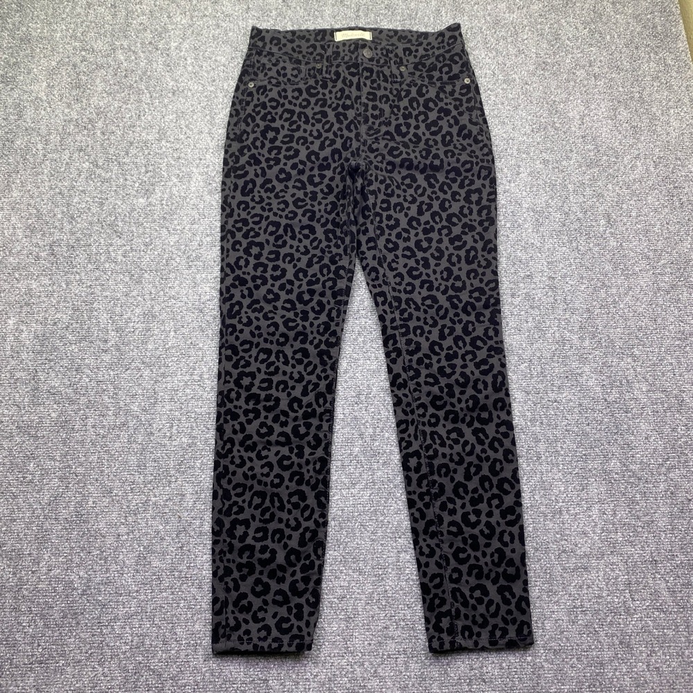 Madwell 9 Mid-Rise Skinny Jeans‎ Flocked Leopard Animal Print Black Sz 26 NWT